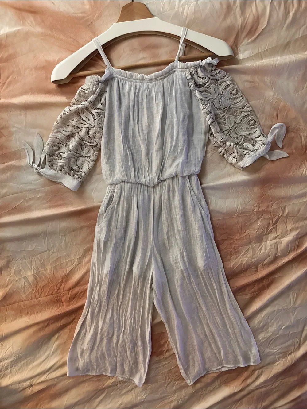 by & by girl | Big Girl White Lace Wide Leg Dressy Pants Jumpsuit | Size 10/12Y